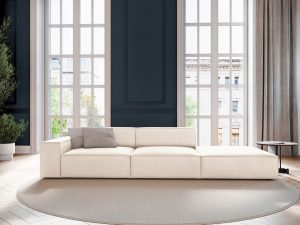 Canapea 3 locuri cotiera dreapta, Jodie, Micadoni Home, BL, 262x102x70 cm, catifea, bej deschis - imagine 6