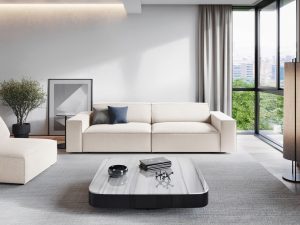 Canapea 3 locuri, Jodie, Micadoni Home, BL, 204x102x70 cm, poliester, bej deschis - imagine 6