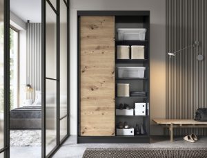 Dulap pentru haine cu oglinda ELTAP, Esville II, 120x60x220 cm, MDF/ABS, negru/stejar - imagine 2