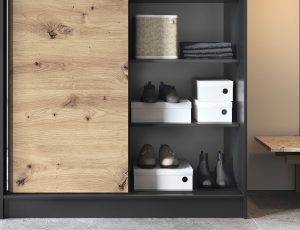 Dulap pentru haine cu oglinda ELTAP, Esville II, 120x60x220 cm, MDF/ABS, negru/stejar - imagine 3