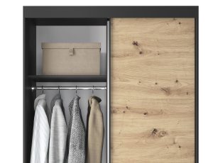 Dulap pentru haine cu oglinda ELTAP, Esville II, 120x60x220 cm, MDF/ABS, negru/stejar - imagine 4