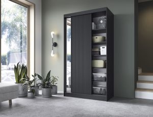 Dulap pentru haine cu oglinda ELTAP, Prescco II, 120x60x220 cm, MDF/ABS, negru - imagine 2