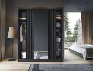 Dulap pentru haine cu oglinda ELTAP, Prescco III, 180x60x220 cm, MDF/ABS, negru - imagine 2