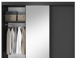Dulap pentru haine cu oglinda ELTAP, Prescco III, 180x60x220 cm, MDF/ABS, negru - imagine 3