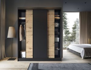 Dulap pentru haine ELTAP, Esville III, 180x60x220 cm, MDF/ABS, negru/stejar - imagine 2