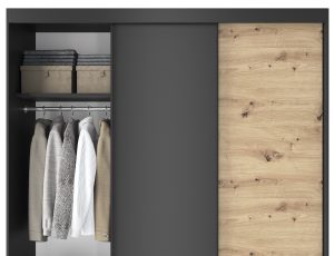 Dulap pentru haine ELTAP, Esville III, 180x60x220 cm, MDF/ABS, negru/stejar - imagine 3