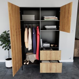 Dulap pentru haine ELTAP, Lanzzi, 120x60x200 cm, MDF laminat, negru/stejar - imagine 2