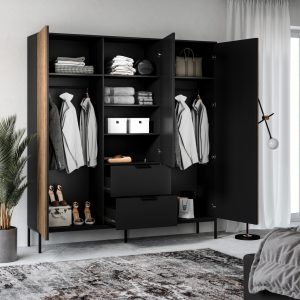 Dulap pentru haine ELTAP, Meorati, 185x60x200 cm, PAL/ABS, negru/maro - imagine 2