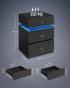 Noptiera cu LED Vasagle Negru 40x35x55 cm - imagine 3
