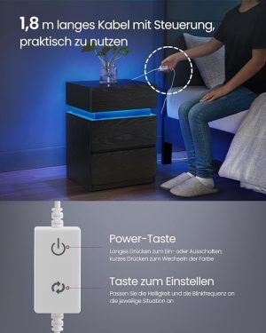Noptiera cu LED Vasagle Negru 40x35x55 cm - imagine 7