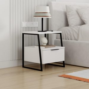 Noptiera Johana, Pako World, Negru-Alb, 45x40x50 cm - imagine 2