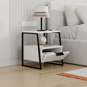 Noptiera Johana, Pako World, Negru-Alb, 45x40x50 cm - imagine 3
