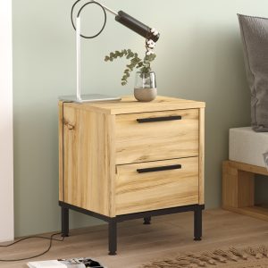 Noptiera Nako metal negru si melamina nuanta naturala 40x35.5x48.8 cm - imagine 2
