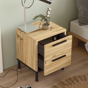 Noptiera Nako metal negru si melamina nuanta naturala 40x35.5x48.8 cm - imagine 4