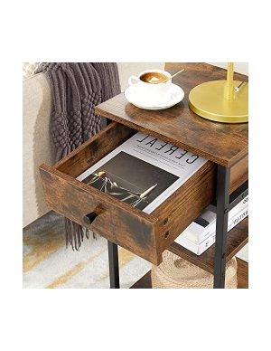 Noptiera, Vasagle, 1 sertar, Maro Rustic, LET502B01, 35 x 35 x 70 cm - imagine 2