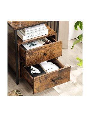 Noptiera, Vasagle, 2 sertare, Maro Rustic, LET067B01, 45 x 45 x 60 cm - imagine 3