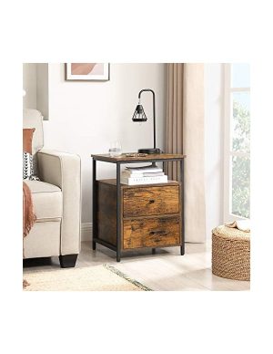Noptiera, Vasagle, 2 sertare, Maro Rustic, LET067B01, 45 x 45 x 60 cm - imagine 6