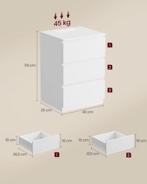 Noptiera, Vasagle, Alb, LET631W14V1, 35 x 40 x 59 cm - imagine 4