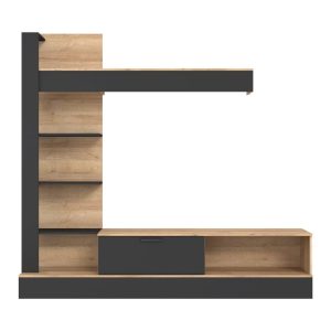 Ansamblu comoda TV Dranko negru stejar melaminat 205x41.5x192 cm - imagine 3