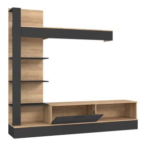 Ansamblu comoda TV Dranko negru stejar melaminat 205x41.5x192 cm - imagine 4