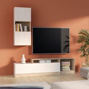 Ansamblu comoda TV Halmi alb stejar 180x39x190 cm - imagine 2