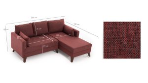 Coltar dreapta extensibil Bella Rosu 140x80x43 cm - imagine 5