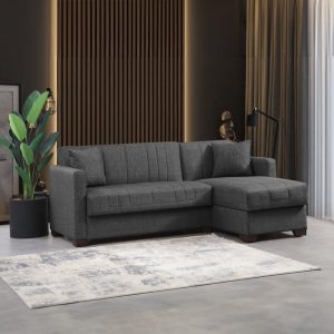 Coltar extensibil Alaska cu spatiu de depozitare gri inchis 204x143x83 cm - imagine 2