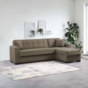 Coltar extensibil Kansas cu spatiu de depozitare maro din material textil 235x150x80 cm - imagine 2