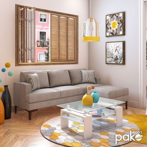 Coltar Slim cu material bej si doua perne 185x140x70cm - imagine 2