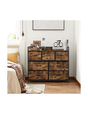 Comoda cu 7 sertare, Vasagle, 98 x 28.5 x 85, LTS137B01, Maro Rustic - imagine 3