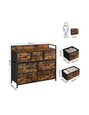 Comoda cu 7 sertare, Vasagle, 98 x 28.5 x 85, LTS137B01, Maro Rustic - imagine 6