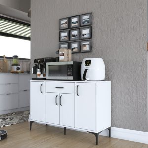 Comoda Luther alb melamina picior metal negru 120x40x78.5 cm - imagine 2