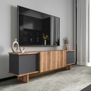 Comoda TV Aramos, Pako World, Antracit-Stejar, 180x33x50 cm - imagine 2