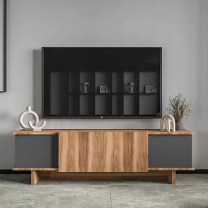 Comoda TV Aramos, Pako World, Antracit-Stejar, 180x33x50 cm - imagine 3