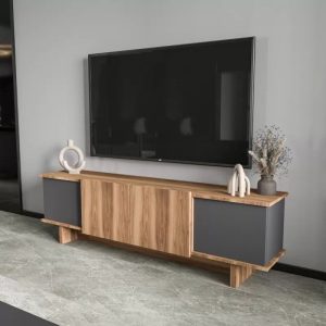 Comoda TV Aramos, Pako World, Antracit-Stejar, 180x33x50 cm - imagine 4