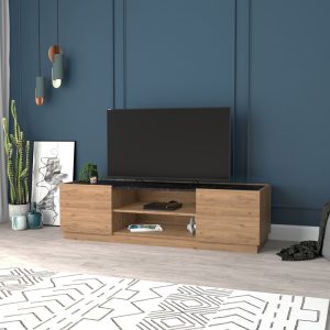 Comoda TV Betna, Pako World, Nuc, Aspect marmura neagra, 150x42x48 cm - imagine 2
