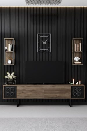 Comodă TV Black, Nuc- Negru - imagine 2