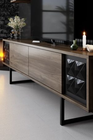 Comodă TV Black, Nuc- Negru - imagine 4