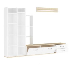 Comoda TV Leman, Pako World, Stejar-Alb, 240x35x154 cm - imagine 4