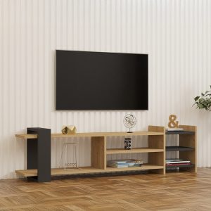 Comoda TV Rinia, Pako World, Stejar-Antracit, 153x60x40 cm - imagine 2