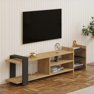 Comoda TV Rinia, Pako World, Stejar-Antracit, 153x60x40 cm - imagine 3