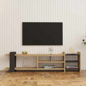 Comoda TV Rinia, Pako World, Stejar-Antracit, 153x60x40 cm - imagine 4