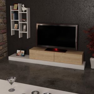 Comoda TV Rumba, Pako World, Stejar-Alb, 180x30x31 cm - imagine 2