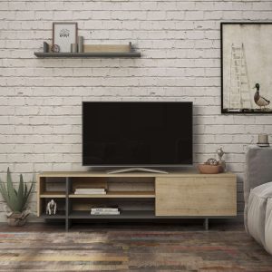 Comoda TV Saloon, Pako World, Gri-Stejar, 160x35x44 cm - imagine 2