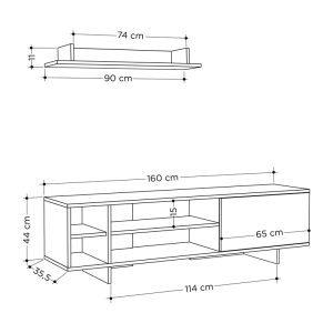 Comoda TV Saloon, Pako World, Gri-Stejar, 160x35x44 cm - imagine 4