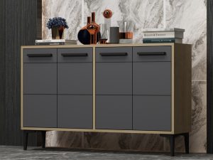 Comodă TV Stria, Stejar Sapphire- Antracit - imagine 3