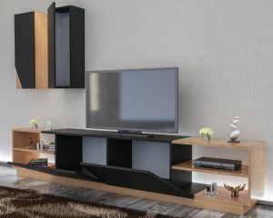 Comodă TV Zebra, Negru- Tec - imagine 2