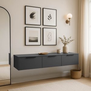 Consola cu 3 sertare Doha, Pako World, Gri inchis, 120x39x22 cm - imagine 2