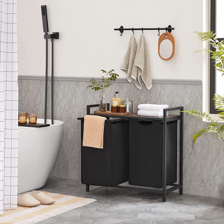 Consola de depozitare Vasagle, 2 cosuri de depozitare, BLH201B01, Maro Rustic 2 Consola de depozitare Vasagle, 2 cosuri de depozitare, BLH201B01, Maro Rustic - imagine 2