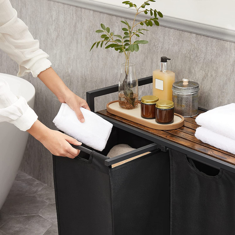 Consola de depozitare Vasagle, 2 cosuri de depozitare, BLH201B01, Maro Rustic 5 Consola de depozitare Vasagle, 2 cosuri de depozitare, BLH201B01, Maro Rustic - imagine 5